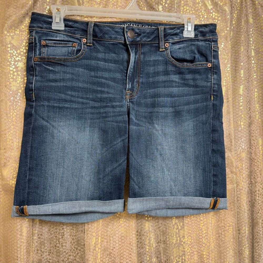 American Eagle Dark Wash Skinny Bermuda Stretch Shorts 14